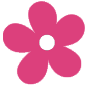 A simple illustration of a pink five-petaled flower with a white circular center on a light gray background.