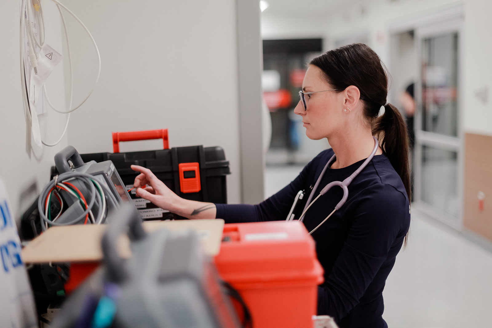 Emergency Center nurse working on equipment in Anderson Hospital's Emergency Department