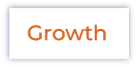 The word Growth is written in orange text centered on a white rectangular background with a subtle gray shadow.