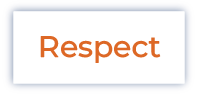 The word Respect is written in orange text centered on a white rectangular background with a faint gray border.